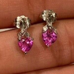 10K White Gold .5ct Pink Sapphire Heart valentine love Ribbon Earrings